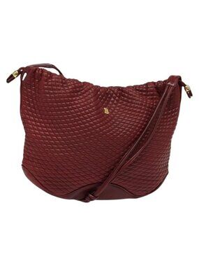 Authentic BALLY Shoulder Bag Leather Red Gold